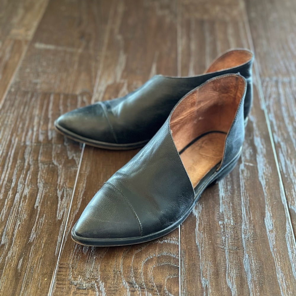 Free People Black Leather Royale Flat by FP Collection